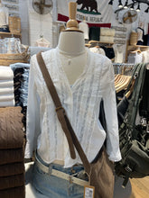 LIZAKOSHT - Lace Patchwork Long Flare Sleeve T-shirt Blouse Woman Autumn V-neck Single Breasted See Through Cotton Shirts White Thin Tees