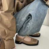 LIZAKOSHT - Retro Women Pumps Fashion Square Toe Work Shoes High Quality Female Slip on Shallow High Heel Elegant Women's High Shoes