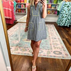 LIZAKOSHT - Women Fashion Hight Waist Pocket Loose Mini Dress Sleeveless Casual Party Short Dress Vintage Plaid Splicing A-Line Summer Dress