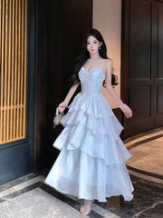 LIZAKOSHT - Energetic Sweet High-end Temperament Blue Fairy Dress Minimal Elegant Gentle Slim Fashion Kawaii Patchwork Slip Dresses Women