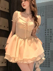 LIZAKOSHT  -  Elegant Vintage Princess Birthday Party Mini Dresses for Women Diamons Ball Gown A-line Korean Luxury One Piece Vestido Mujer