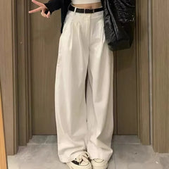 LIZAKOSHT - New Loose Look Thin High Waist Drop Down Straight Tube Floor Pants
