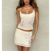 LIZAKOSHT - 2026 New Women's Clothing Fashion Temperament Casual Slim Hot Diamond Suspender Top Skirt Set