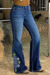 LIZAKOSHT - Y2k Jeans For Woman Butt Lifting Tummy Control Flared Denim Pants With Embroidered Hem All Season Versatile Style Fine Stitching