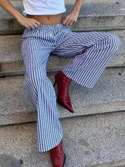 LIZAKOSHT - Women's Casual Straight Pants Elastic Waist Plaid/Striped Print Pants Lounge Trousers with Pockets for Daily Life Spring Fall