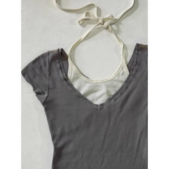 LIZAKOSHT - American Vintage Halter Grey Short-sleeved Tops Women Summer Slim Sexy Retro T-shirt Casual Basic Popular Chic Tees