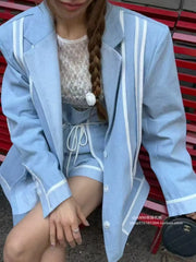 LIZAKOSHT  -  SuperAen Korean Style Design Patchwork Striped Suit for Women 2025 Autumn New Contrast Color Fashion Notched Blazer