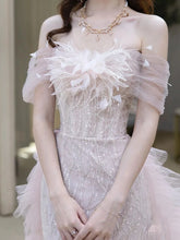 LIZAKOSHT - Luxury Off the Shoulder Prom Dresses Trailing Applique Beading Mermaid Tiered Floor Length Woman Pink Elegant Evening Gowns