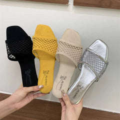 LIZAKOSHT - Summer Hollow Out Women Slippers Concise Open Toe Soft Sole Flats Slide Ladies Outdoor Dress Sandalias