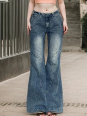 LIZAKOSHT  -  Sweetown Causal Slim Fit All-Match Women’s Flared Jeans Fashion Trendy Simple Retro Pants