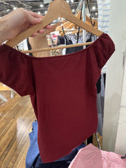 LIZAKOSHT - Burgundy Folds Short Sleeve Slim T-shirt Women Summer Sexy Square Collar Cotton T Shirt Solid Simple Sweet Cute New Tee Tops Y2k