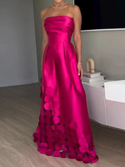 LIZAKOSHT - Sleeveless Chic Simple Fashion Maxi Dress, Women Summer Strapless Elegant Solid Party Dress, New Backless Patchwork Ladies Dress