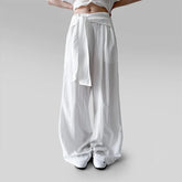 LIZAKOSHT - Female Harajuku Casual Style Simple High Waist Quick Drying Drop Folds Straight Leg Pants Versatile Strappy Design Trousers
