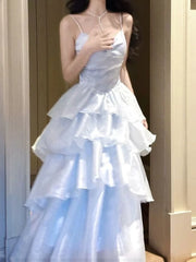 LIZAKOSHT - Energetic Sweet High-end Temperament Blue Fairy Dress Minimal Elegant Gentle Slim Fashion Kawaii Patchwork Slip Dresses Women