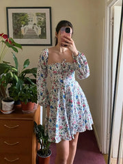 LIZAKOSHT - Clearance Sale !! Summer Lantern Sleeve Dress Long Sleeve Floral Print Dress Drawstring Elegant A Line Party Holiday Dress Women