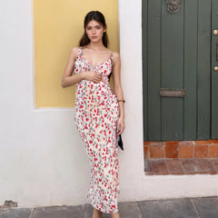 LIZAKOSHT - Women's Floral Print Cami Maxi Dress Boho Romantic Ruffle V Neck Long Dresses for Beach Holiday Ladies Summer Vestidos