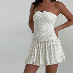 LIZAKOSHT - Y2K Lace Heart 3D Bow Off Shoulder Bubble Dress Women Party Club A-Line Short Dress Fairy Coquette Strapless Mini Tube Dress