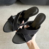 LIZAKOSHT - Summer Fashion Wedges High Heels Woman Slippers Elegant Narrow Band Pointed Open Toe Party Dress Shoes