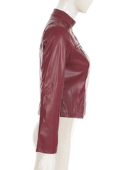 LIZAKOSHT - Women's PU Leather Jackets Streetwear Basic Zipper Coats Autumn Vintage Solid Outerwear Y2k Clothes Aesthetic 90s Tops
