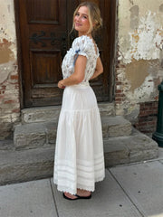 LIZAKOSHT - White High Waist Lace Long Skirt Female Pleated Casual Basic Summer Solid Loose Elegant Maix Skirt Women's Clothes Femme