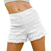 LIZAKOSHT - Y2K Women Ruffle Lace Trim Bloomers Y2k Smocked Boy Shorts Lolita Pumpkin Pants Cute Frill Ruched Bloom Micro Shorts