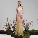 LIZAKOSHT - Elegant Print Halter Long Dress Women Backless Lace Up Sleeveless Beach Vestido Female 2025 Spring Summer Fashion Chic Dresses