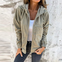 LIZAKOSHT - Elegant Women Long Sleeve Hoodies Coat Office Lady Fashion Simple Commuting Zipper Outwears Autumn Winter New Solid Jacket Coat