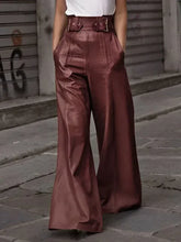 LIZAKOSHT - New Autumn Winter Faux PU Pants Women Fashion Casual Solid Color Pleated Pockets High Waisted Wide Leg Trousers
