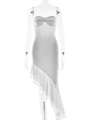 LIZAKOSHT - Sexy Slim Fit Bal Irregular Long Skirt High Waist Svel Midi Dr Women's Faion Ele Simple Color