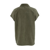 LIZAKOSHT - Summer 2025 Vintage Retro Green Blouse Shirt Women Turn-down Collar Single-breasted Pocket Sleeveless Casual Top For Women 55905