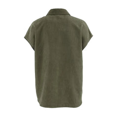 LIZAKOSHT - Summer 2025 Vintage Retro Green Blouse Shirt Women Turn-down Collar Single-breasted Pocket Sleeveless Casual Top For Women 55905