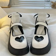 LIZAKOSHT - Tea Party Girls Japanese Vintage Jk Uniform Round Head Lolita Shoes Sweet Loli Thick Bottom Mid Heel Love Cosplay Lolita Shoes