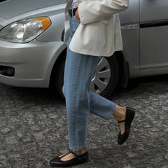 LIZAKOSHT - Retro High Waist Straight Jeans Autumn and Winter Women's Temperament Feet Jeans