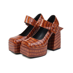 LIZAKOSHT - Lady Mary Jane Formal shoes for women Thick Heel Platform Hook & Loop Metal Buckle Square toes High-heeled shoes