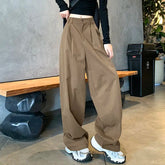 LIZAKOSHT - Women Clothing Vintage Streetwear Y2K Oversized Wide Leg Cargo Pants Female Casual Solid High Waist Straight Trousers Pantalones