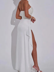 LIZAKOSHT - Sleeveless Patchwork Fashion Party Dress, Women Sexy Sequins Simple Chic Maxi Dress, New Backless Strapless Elegant Ladies Dress