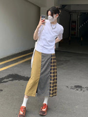 LIZAKOSHT - Women's A-line Plaid Skirt Vintage Aesthetic Y2k Asymmetrical Skirt Harajuku Streetwear Emo Mini Skirt 2000s Clothes Summer