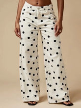 LIZAKOSHT - American-style retro polka dot printed wide-leg denim pants for women, loose straight casual trousers
