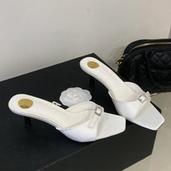 LIZAKOSHT - Summer Ladies Elegant Slides New Brand Women Slipper Fashion Shallow Slip on Thin High Heel Outdoor Dress Sandals
