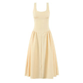 LIZAKOSHT - Women Yellow Sexy Elegant Tank Dress O Neck Low Waist A-line Summer Party Dresses Chic Lady Vacation Robe