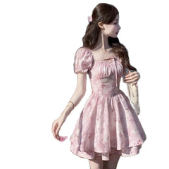 LIZAKOSHT - Dress With Floral Straps And Bows To Tighten The Waist And Look Slimming. Princess On The Run Summer Sweet Tutu Skirt