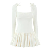 LIZAKOSHT - Women Long Sleeve Tie Up Bubble Mini Pretty Mood in Vika Dress