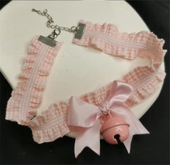 LIZAKOSHT - Kawaii Lolita Bowknot Bell Pendant Lace Choker Necklace Sexy Neck Collar Dress Girls Cosplay Party Jewelry D1254