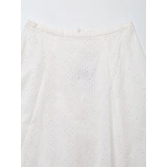 LIZAKOSHT - Women Hollow Out Embroidery White Skirt Summer Female Mid-rise Back Zipper A-line Midi Skirts