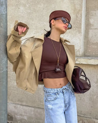 LIZAKOSHT  -  Autumn New Cropped Trench Jacket Women Streetwear Double Breasted Long Sleeve Casual Short Top Female Fashion Coat Outfits 2025