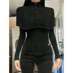 LIZAKOSHT  -  Autumn Winter Coats 2-piece Set Black Red Turtleneck Sweater Slim Knit Pullover Women Clothing Trend Design Skinny Tops Shawl