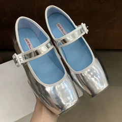 LIZAKOSHT - Autumn Flats Shoes Women Casual Ballet Fashion Square Toe Shallow Mary Jane Soft Sole Ballerina Casual Loafers Sliver Mujer