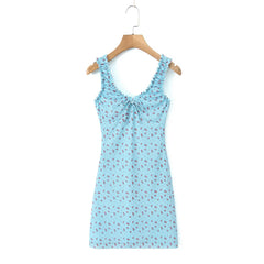 LIZAKOSHT - New French Retro Small Lace Floral Print V-neck Sleeveless Mesh Casual Dress