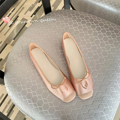 LIZAKOSHT  -  Spring Bow Ballet Shoes Fashion Shallow Square Toe Slip On Women Flat Loafers Casual Outdoor Soft Sole Single Shoes