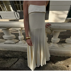 LIZAKOSHT - Elegant Sling Pleated Long Dress Women Patchwork Backless Sleeveless Zipper Solid Party Dresses 2025 Summer High Street Robes